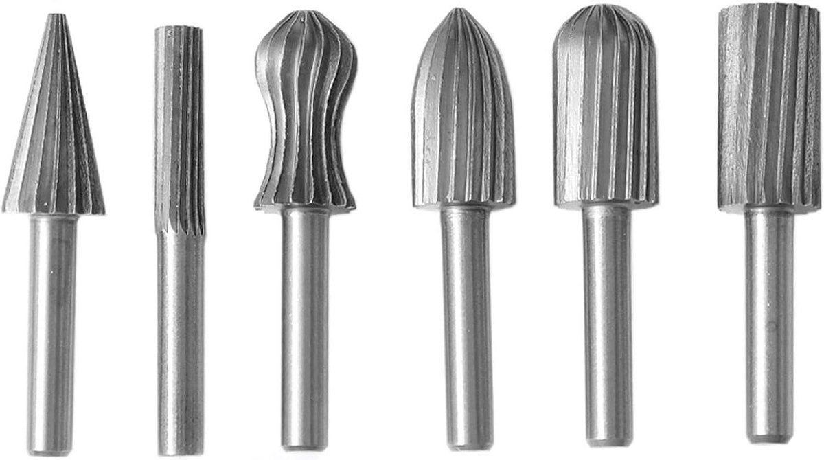 Houtsnijwerk Bramen Set - Vijlboren Raspen - Hout Bewerken - 6 Verschillende Vormen - 6 mm Schacht - Zilver