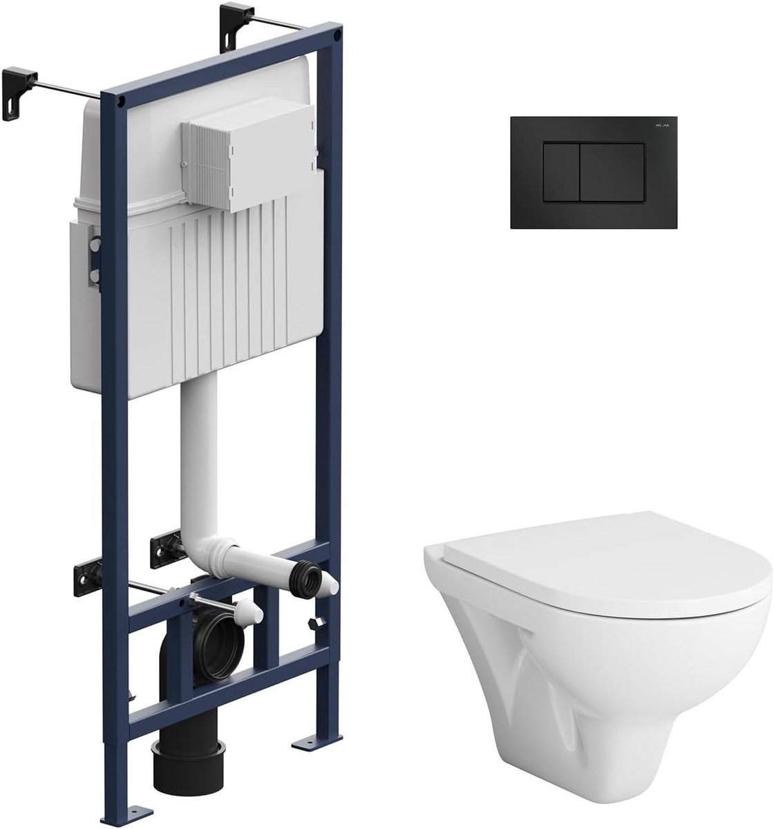 Hangend Toilet Set - Wandcloset Compleet - Badkamer Vernieuwen - Hygiënisch Spoelsysteem - 38 x 55 x 112 cm