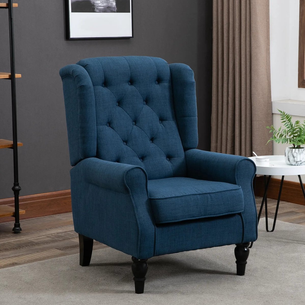 MIVRAY Fauteuil 74 x 86 x 102 cm - Hoge Rugleuning Met Knopen En Gewatteerde Zitting - Voor Woonkamer En Slaapkamer - Polyester Blauw