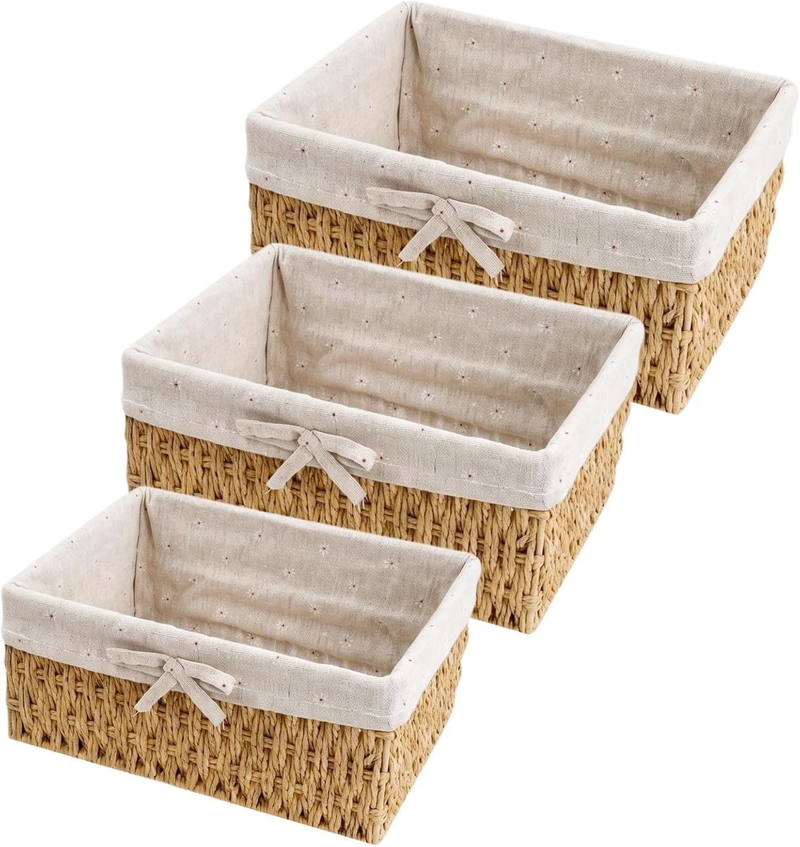 Opbergmanden set van 3, geweven en stapelbaar met afneembare voering, ideaal voor badkamer, keuken en woondecoratie