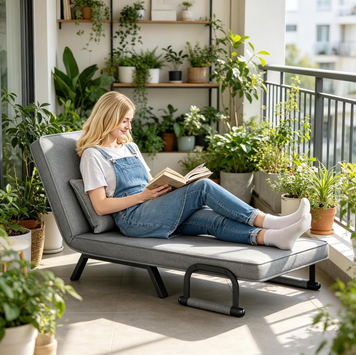 MIVRAY Fauteuil - 3-in-1 Slaapfauteuil 80 x 74 x 82 cm - Uitklapbaar Met 5-Standen Rugleuning - Voor Woonkamer En Slaapkamer - Linnen Donkergrijs