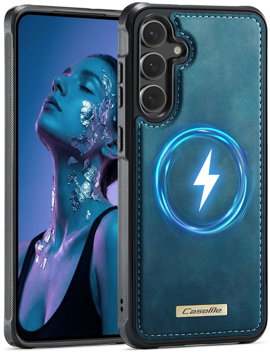CaseMe Hoesje - Geschikt voor Samsung Galaxy S25 FE Hoesje - CaseMe C69 Leather Back Cover - MagSafe Compatible - Blauw