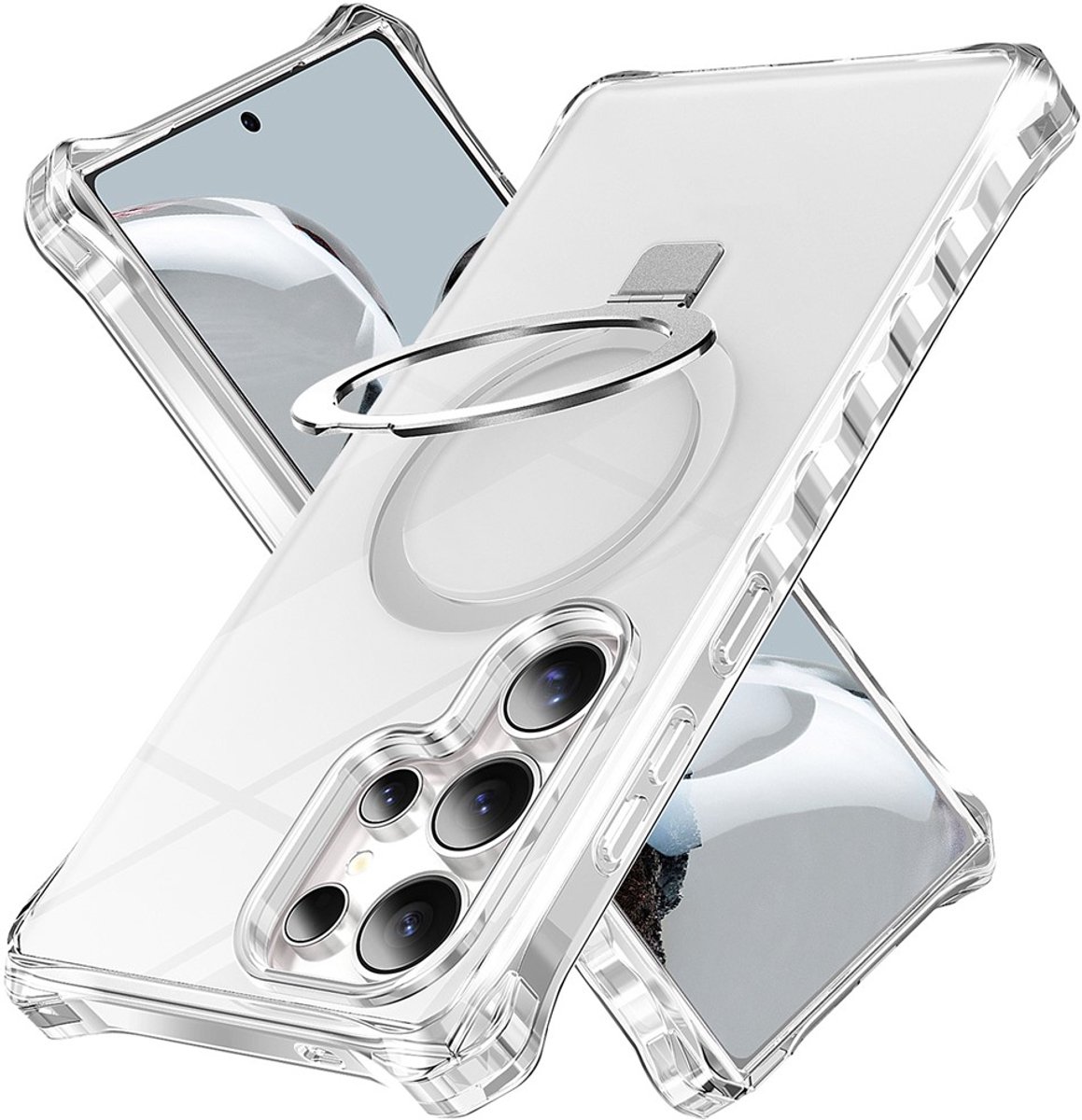 Coverup Hoesje - Geschikt voor Samsung Galaxy S24 Ultra Hoesje - Coverup ShockProof TPU Back Cover met MagSafe Compatible Ring Kickstand - Transparant