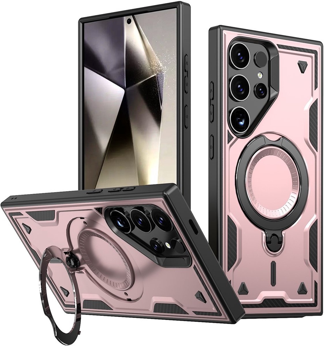 Coverup Hoesje - Geschikt voor Samsung Galaxy S24 Ultra Hoesje - Coverup Armor Back Cover met MagSafe Compatible Kickstand - Rose Gold