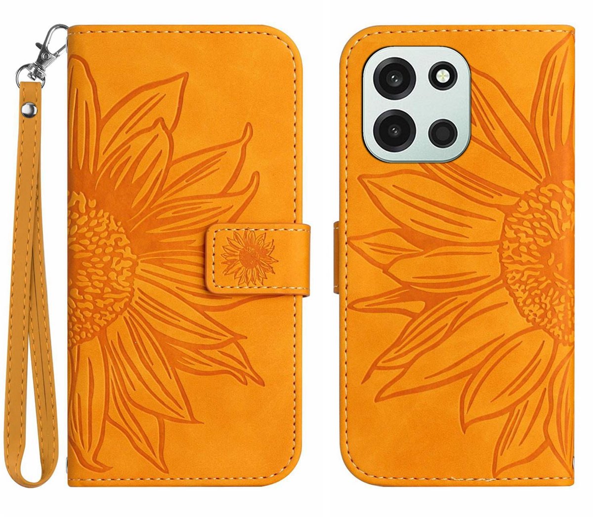 Coverup Hoesje - Geschikt voor OnePlus Nord 6 Hoesje - Coverup Zonnebloem Book Case met Koord - Oranje
