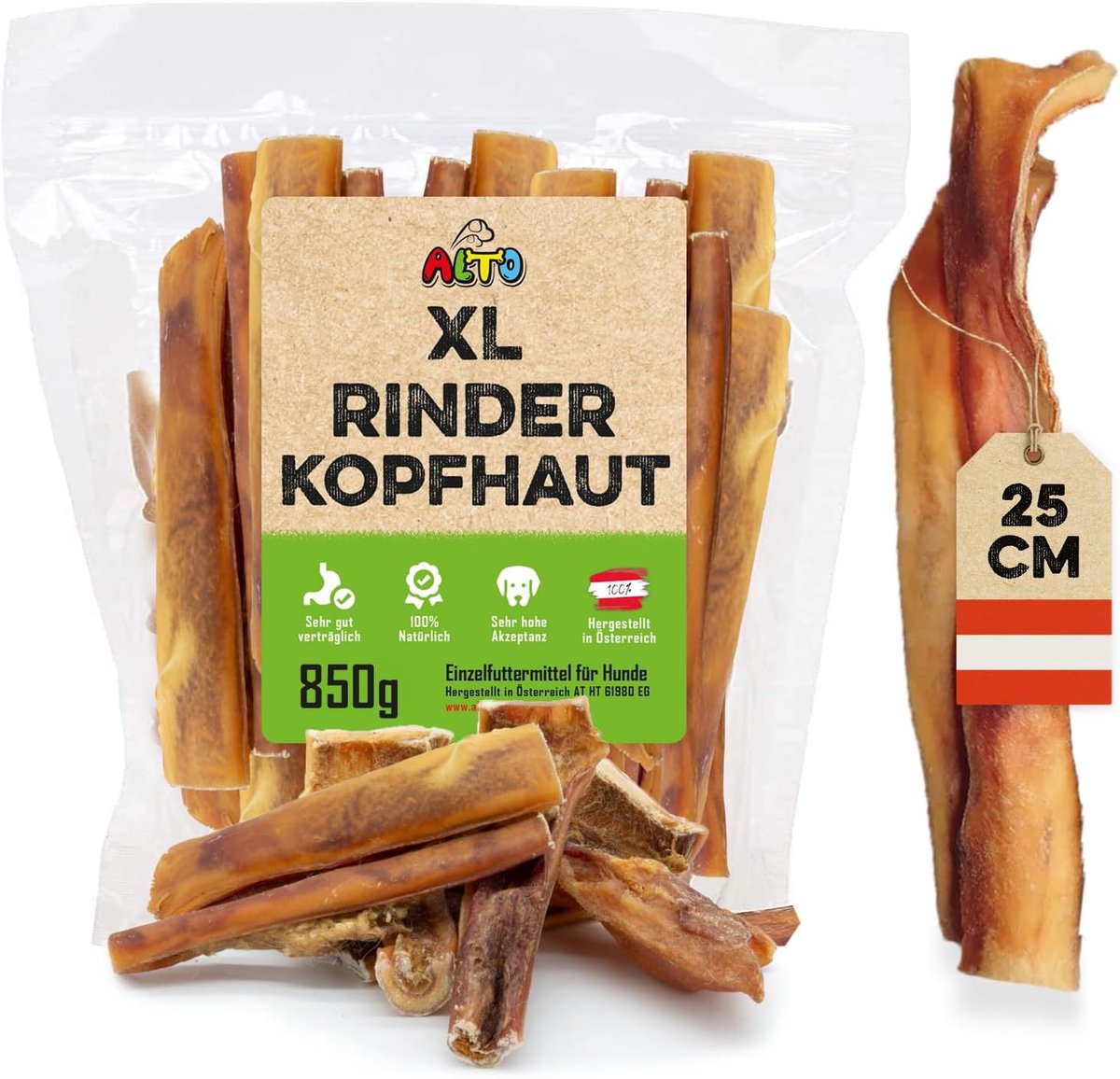 Thijox - Runderhoofdhuid voor Grote Honden 850g - Natuurlijke Snack, Gezond Kauwen, Hoogwaardige Kwaliteit, Ideaal voor Hondentraining en Speeltijd
