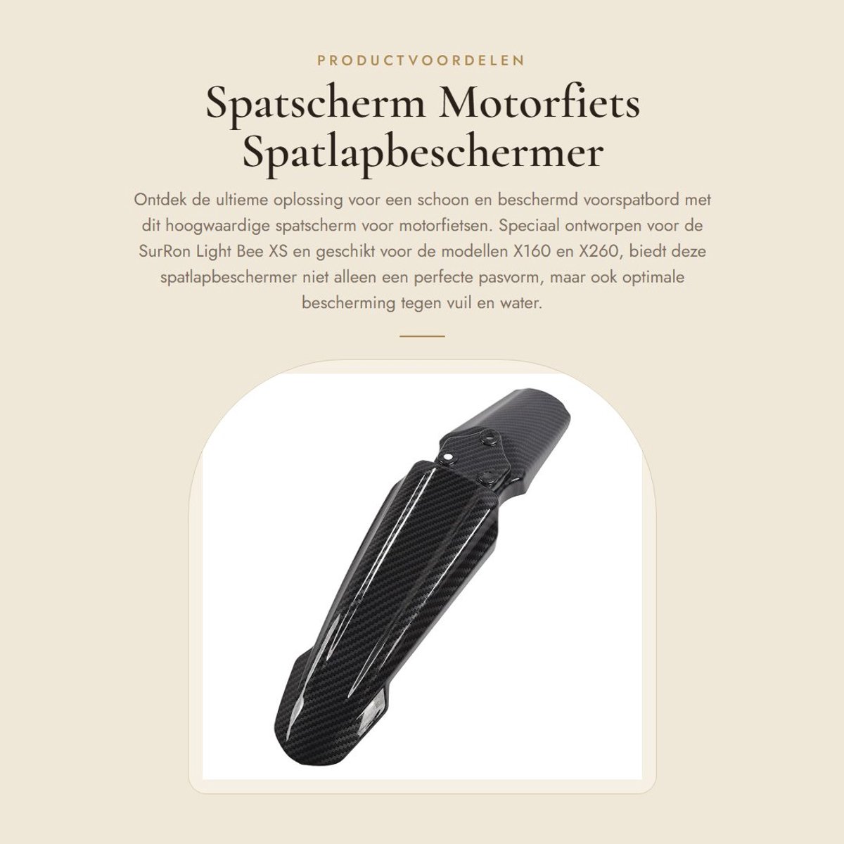 Dailygoods- Voorspatbord Vervanging voor SurRon Light Bee XS - Spatlapbeschermer - Motorfiets Spatbord - Bescherming tegen Modder - Premium Materiaal - Houdt Auto Schoon