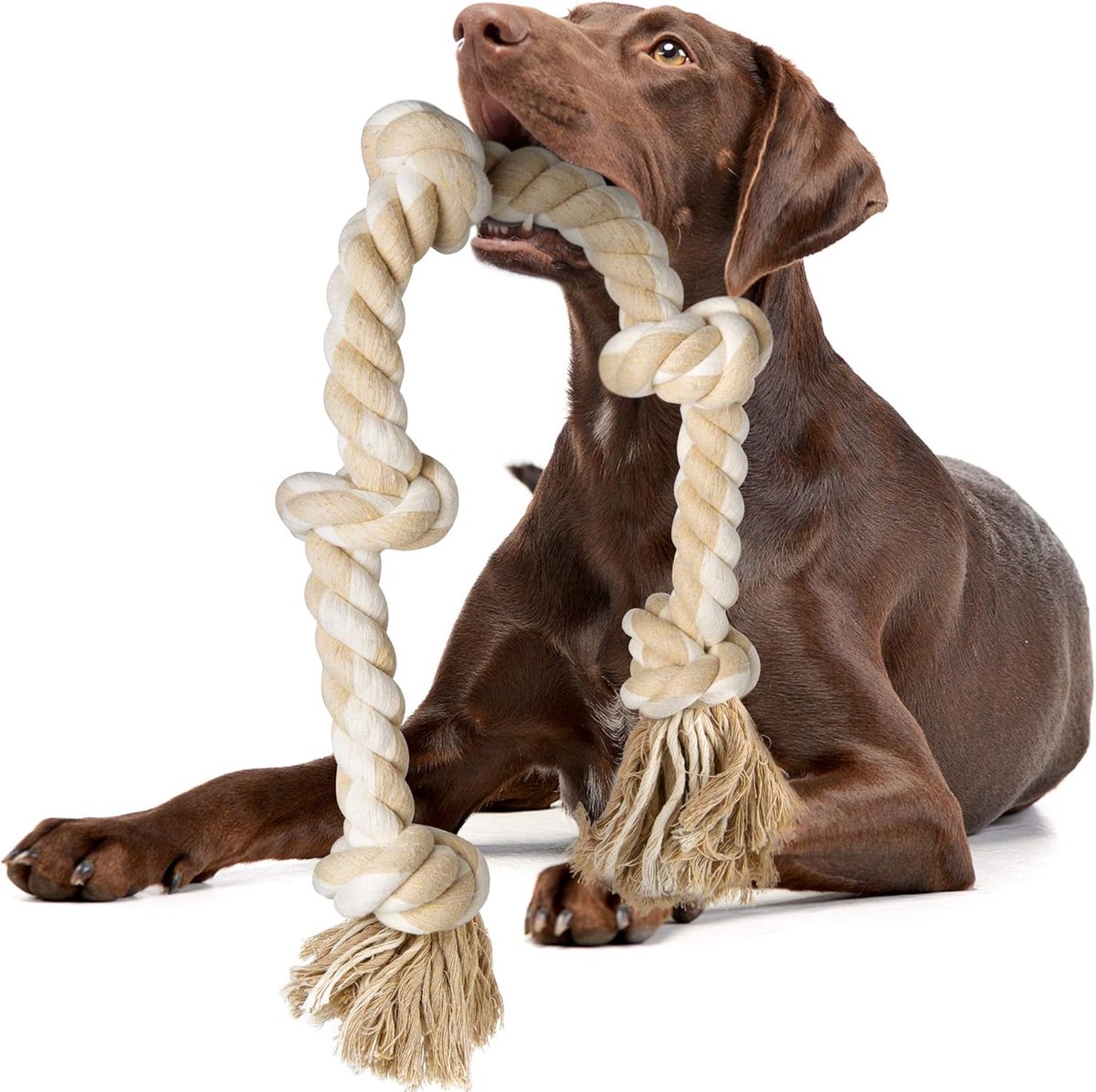 SnelShoppen - Honden Touw Speelgoed voor Grote Honden, 92 cm Indestructible Chew Toy van 100% Natuurlijk Katoen, Pull of War, Tanden Poetsen, 5 Knoop,
