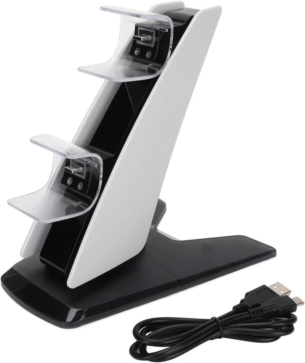 Thijox - Oplaadstation voor Controller - Laadstation Draadloze Controller met Twee Poorten, Snellaadadapter met LED-lampje en Circuitbeveiliging - Wit