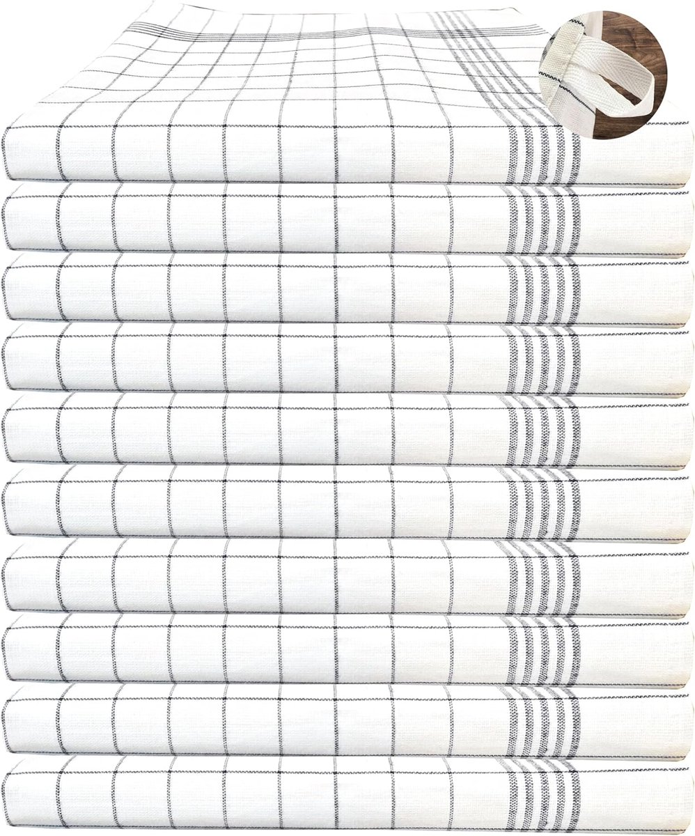 Thijox - Theedoeken Halflinnen Set van 10 - 50x70 cm - Grijs - 50% Katoen 50% Linnen - Ideaal voor Keuken, Feest en Camping