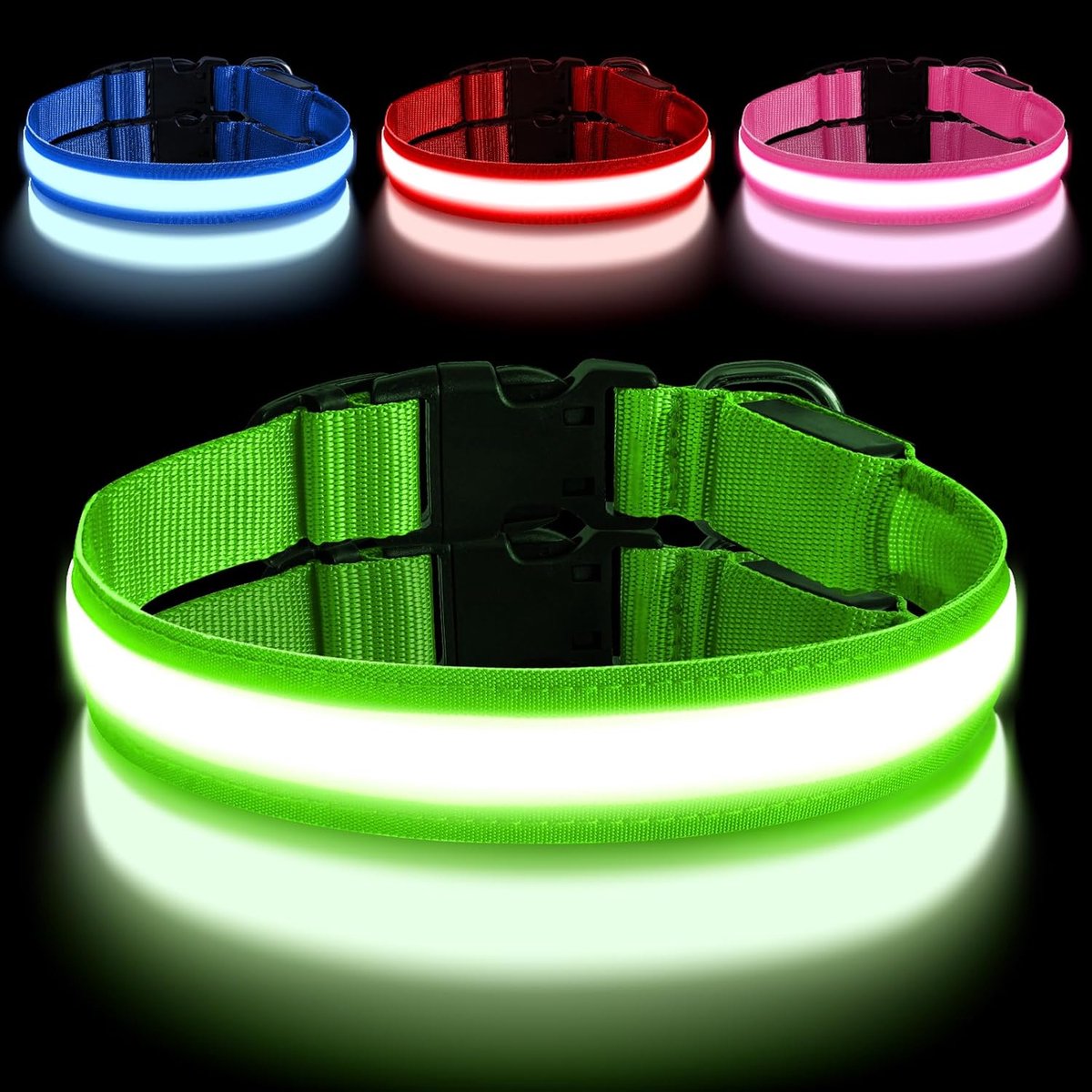 Thijox - Oplaadbare LED-halsband voor honden - Verstelbare waterdichte hondenhalsband met 3 verlichtingsmodi - Voor kleine, middelgrote en grote honde