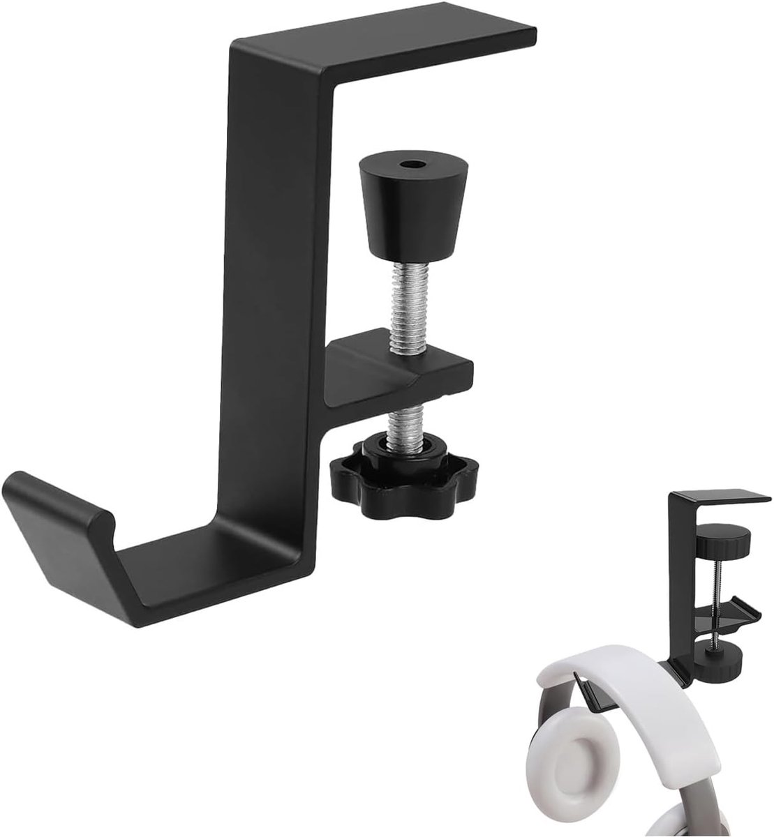 SnelShoppen - Koptelefoonhaak - Gaming Headset Hanger - Aluminium Onder Bureau Klem - Universele Niet-Slip Koptelefoonstandaard - Zwart - Verstelbare