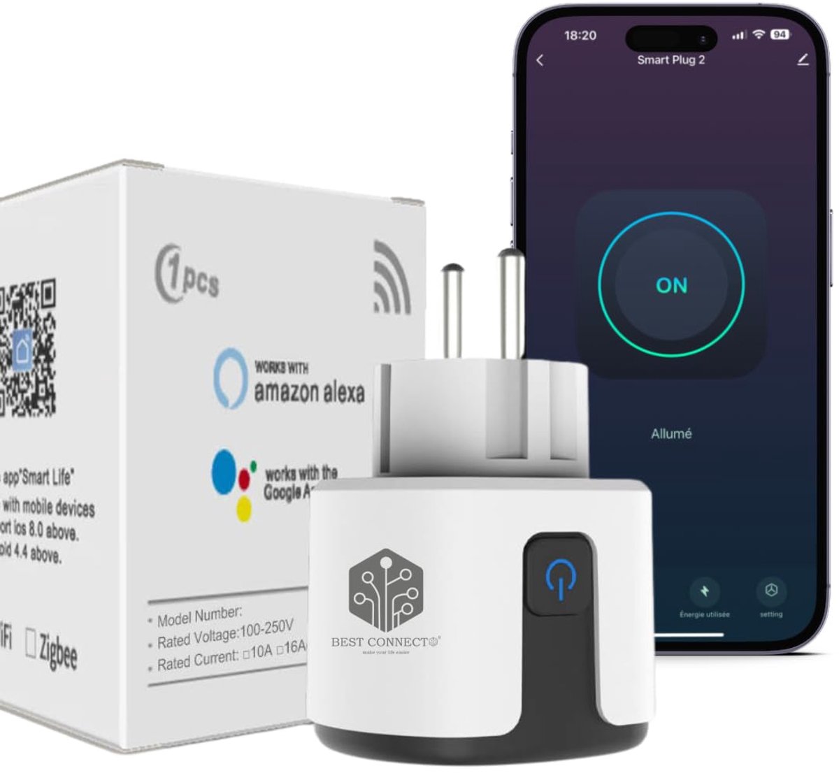 Thijox - Slimme Stekker 20A Alexa - Wifi Smart Plug met Energieverbruiksmeting - Compatibel met Google Home - Programmeerbare Intelligente Stekker voo