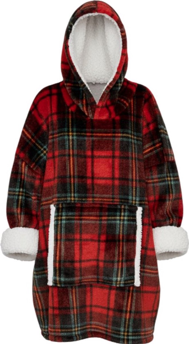 Snuggle hoodie - plaid - fleece -rood groen geblokt- met voering - met capuchon