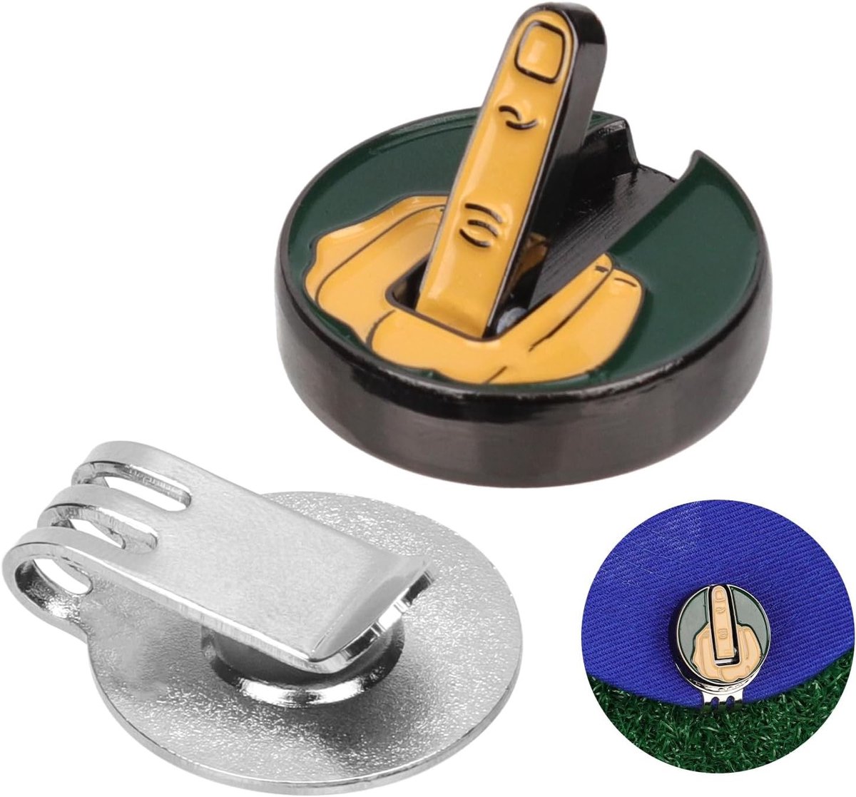 Golf Hoed Clip met Magnetische Bal Marker, Grappige Middenvinger Ontwerp, Golf Accessoires en Cadeau voor Golfliefhebbers, Ideaal voor Golfers