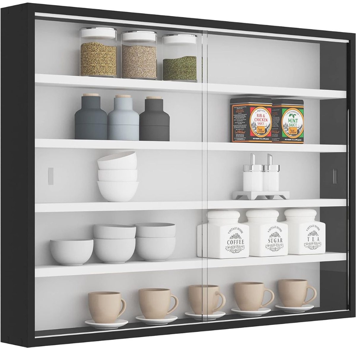 Ploutos® Vitrinekast Met Glas - Hangvitrine - Wandvitrinekast - Zwart/Wit - 10cm x 80cm x 60cm
