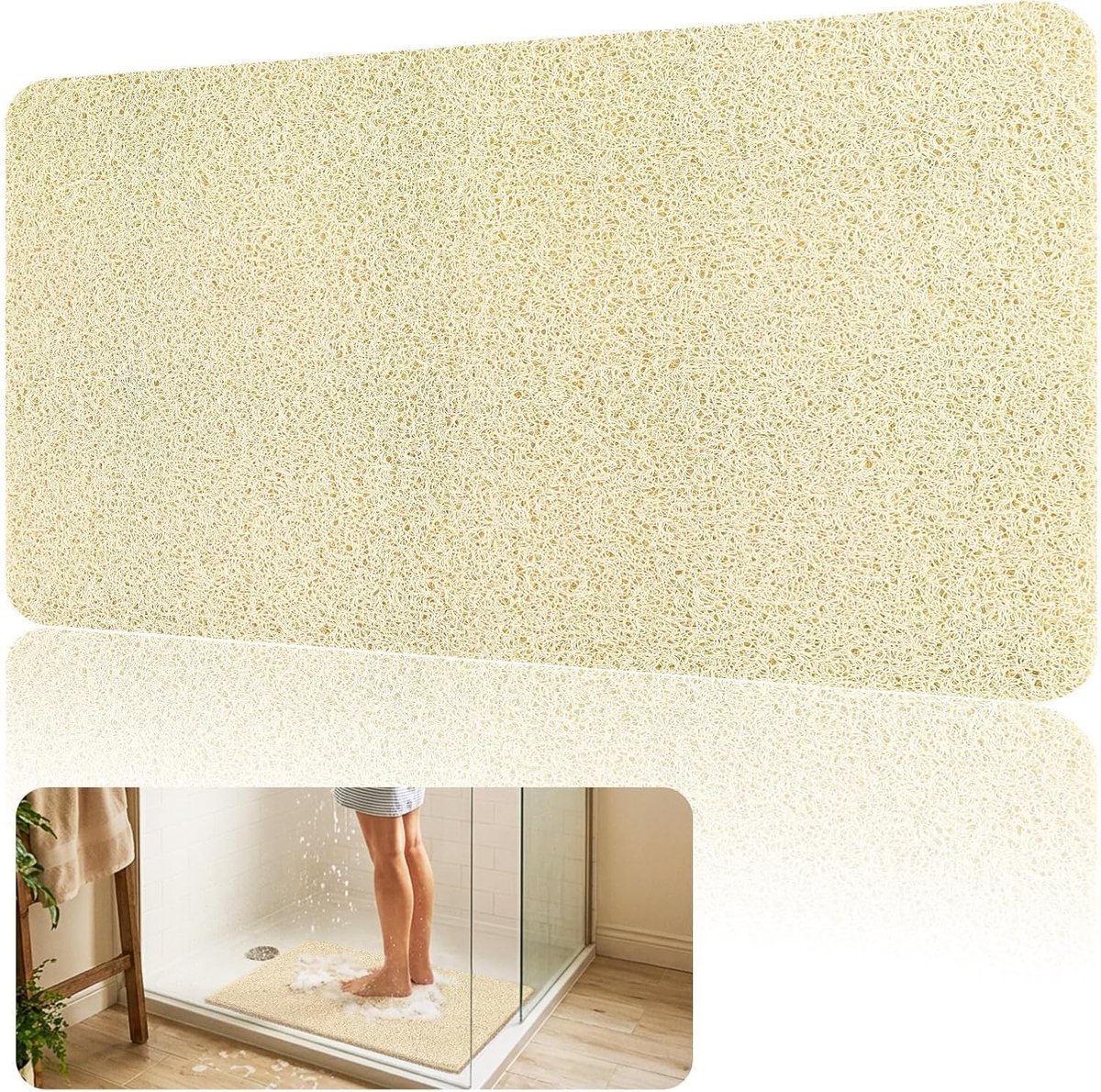 Beige antislip douchemat 40 x 60 cm, schimmelbestendig en zacht voor badkamer en badkuip