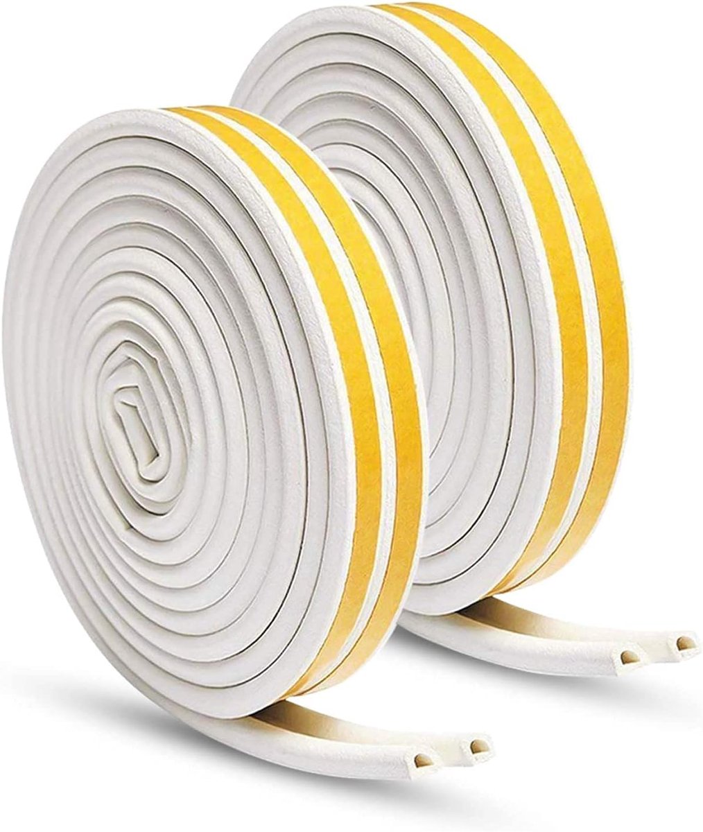SnelShoppen - 30m Sealing Tape Rubber Sealing Tape 9mm x 6mm D/B Profiel voor Deuren en Ramen, Waterdicht, Geluidsisolatie, Wit, 2 Rollen