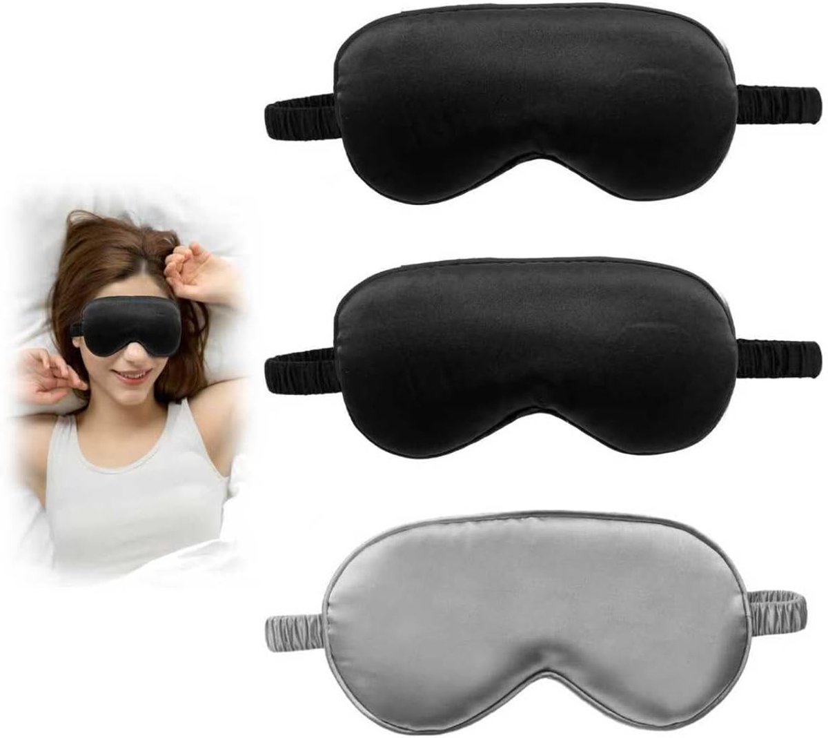 SnelShoppen - Zijden slaapmaskers 3 stuks - Zachte oogbedekking, lichtblokkerend, verstelbare band voor reizen en diepe slaap, comfortabel en huidvrie