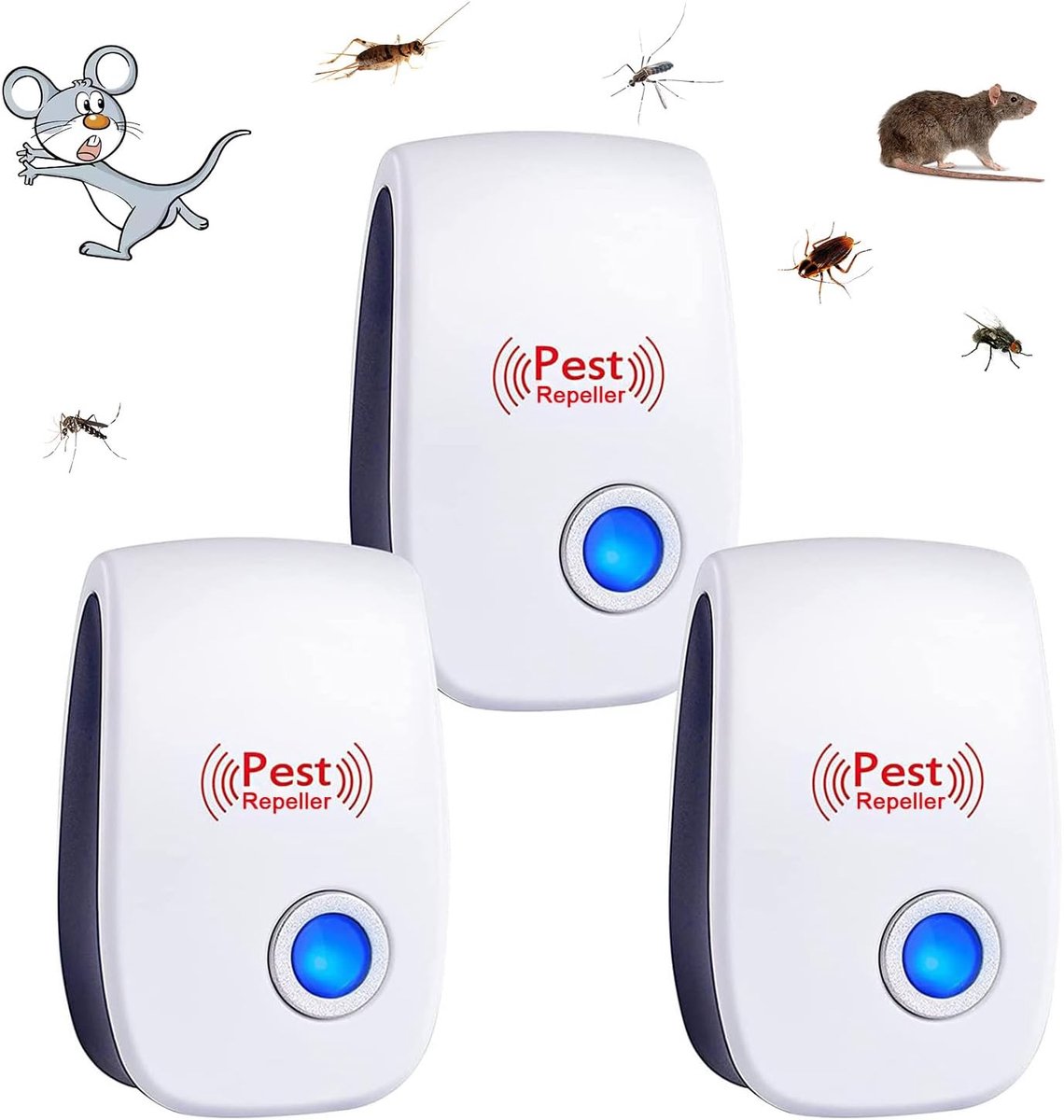 SnelShoppen - Ultrasonic Insectenbestrijders - Anti-Muggen, Muizen, Spinnen, Kakkerlakken - Set van 3 - Veilig voor Kinderen en Huisdieren - Ideaal vo