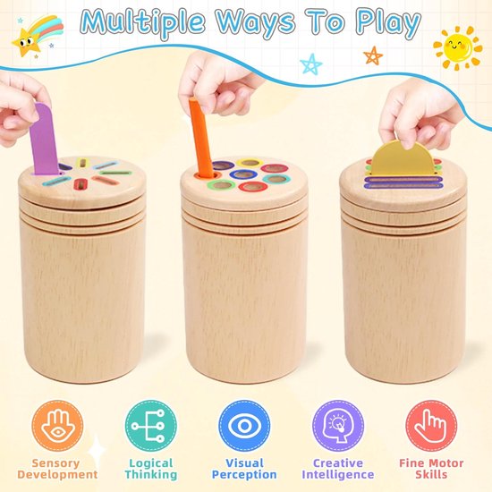 Montessori Speelgoed vanaf 1 jaar, 3-in-1 houten houten speelgoed vanaf 1, 2, 3 jaar, Montessori peuterspeelgoed, sensorisch, kinderspeelgoed, motoriekspeelgoed, baby, educatief speelgoed, cadeau — afbeelding 5