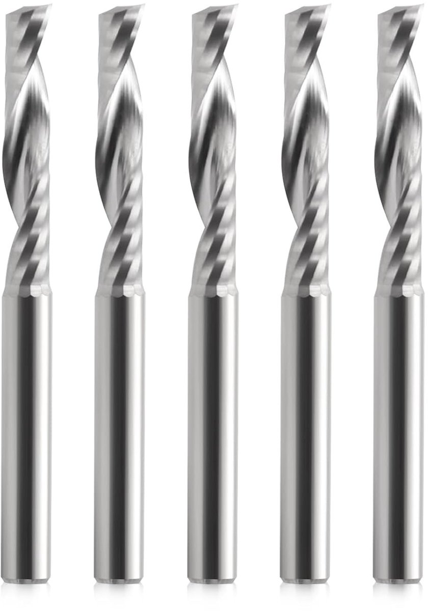5-delige 6mm Shank Frees Cutter Set voor CNC - Spiral Frezen van Tungsten Staal voor Acryl, PVC en Houtbewerking met 42mm Groeflengte