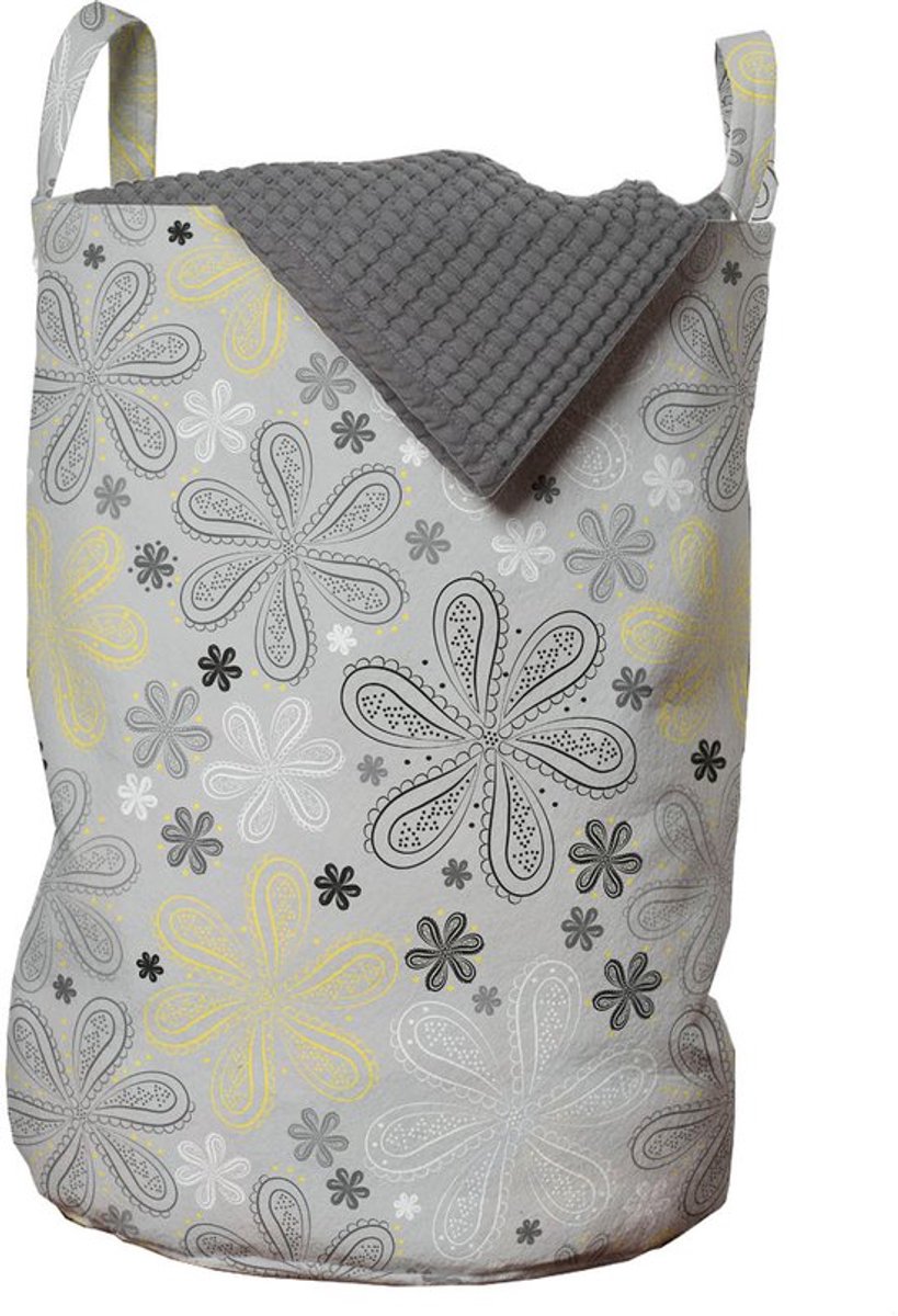 New Bed Grijs Gele bloem Wasmand met Handvatten en Koordsluiting, 33 cm x 48 cm