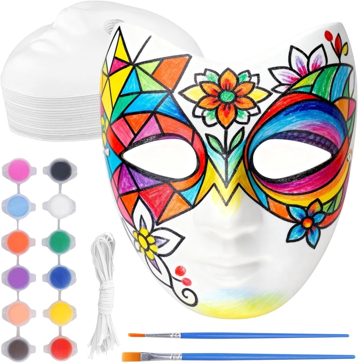 Set van 20 DIY Witte Papieren Maskers, V-vormige Maskers voor Mannen en Vrouwen, Schilderbare Maskers voor Carnaval, Cosplay en Halloween Feestjes