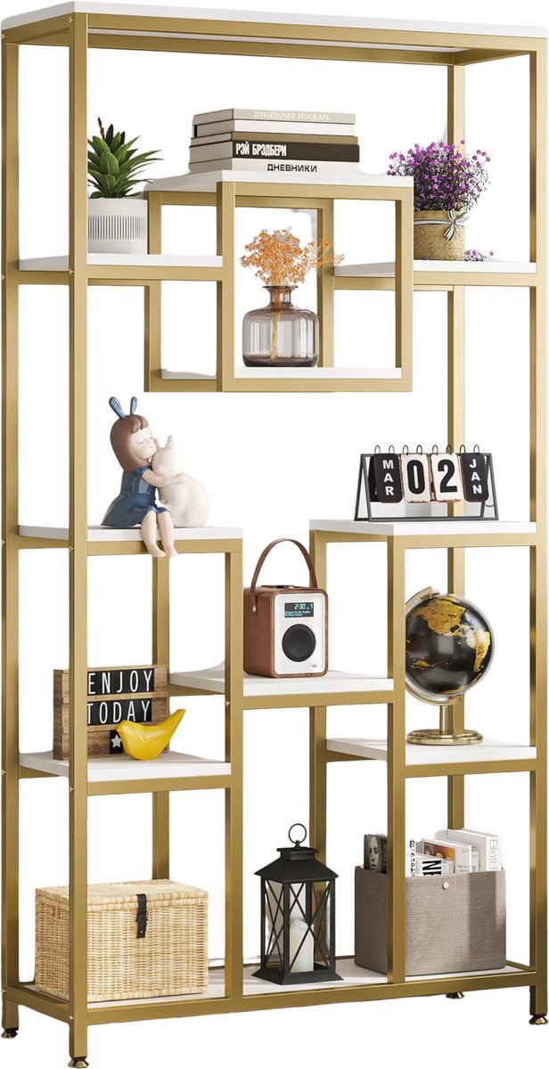 Boekenkast Goud - Met 5 Lagen en Marmerlook - Geschikt voor Woonkamer, Slaapkamer en Kantoor
