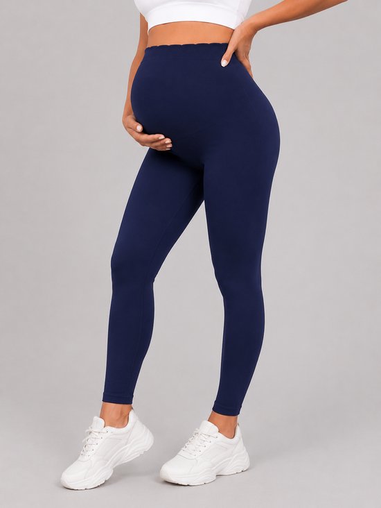 SparkNine Bellyflex zwangerschap legging - L - blauw - hoge taille - rekbaar - maternity - geribbelde tailleband - stijlvol & ademend van Merkloos — afbeelding 2