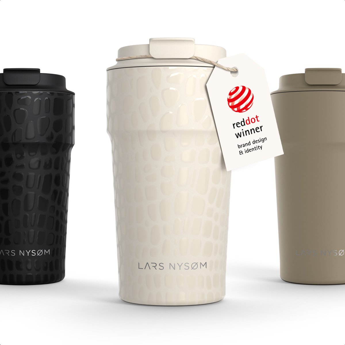 LARS NYSØM Bevægelse Thermos Coffee Mug-to-go 500ml - BPA-vrij met Isolatie - Lekvrije Roestvrijstalen Thermosbeker (Cream Beige/Crocodile/Gloss)