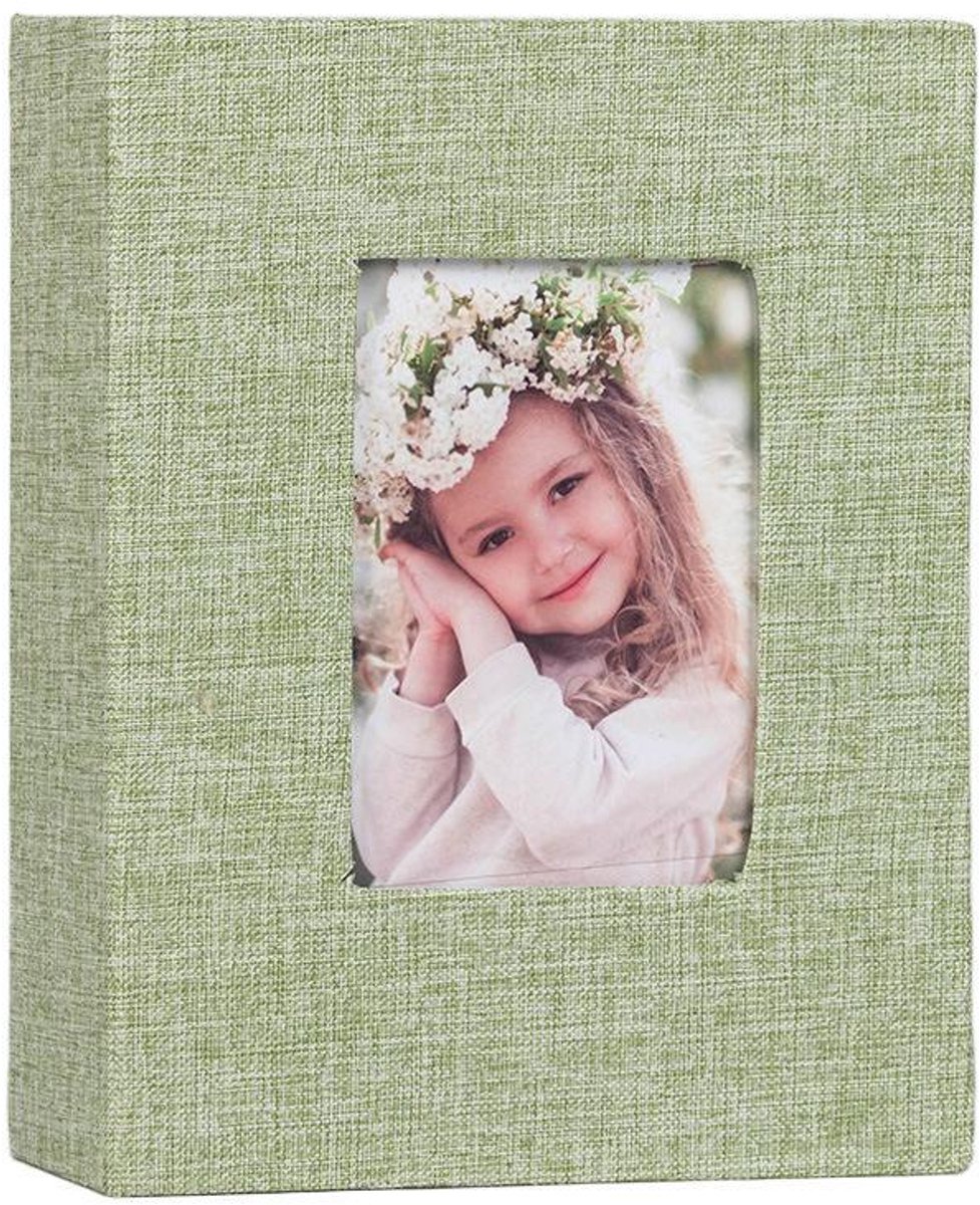 Zelfklevend fotoalbum – Met fotovenster – Geschikt voor 6-inch foto's – Linnen kaft – DIY-plakboek – 50 witte pagina's – Onmisbaar voor op reis – 16,5 x 12,5 cm – groente