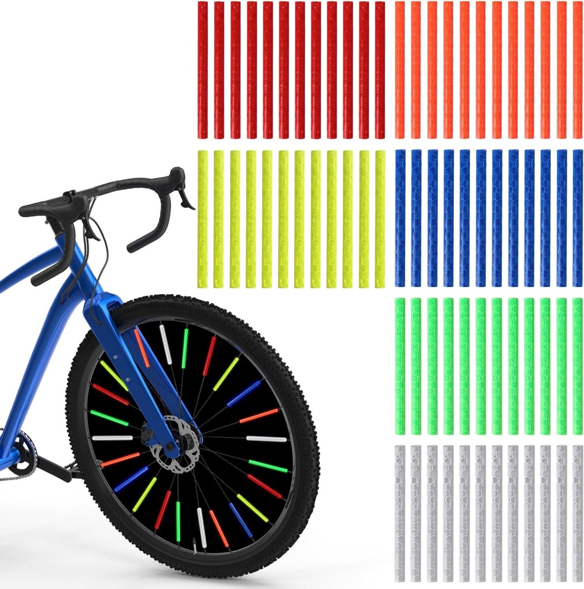 Kleurige Fietsspaken Reflectoren - 72 Stuks in 6 Kleuren, 360° Zichtbaarheid, Herbruikbaar, Eenvoudige Montage, Fietsaccessoires voor Alle Soorten Fietsen