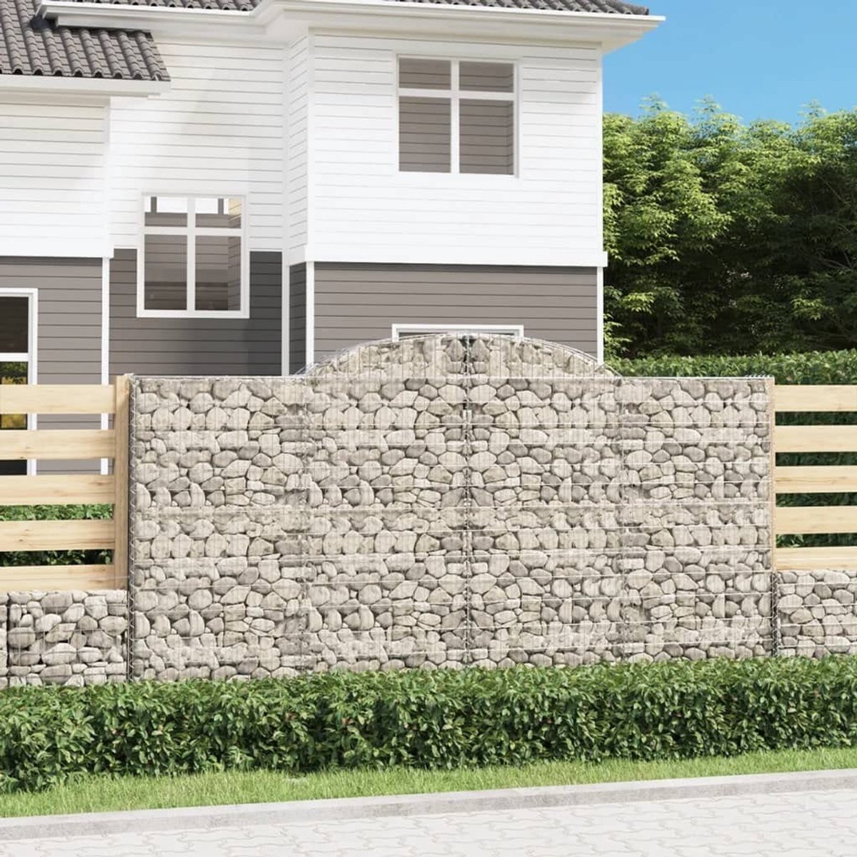 Dailygoods - Gebogen Gabion Manden - 2 stuks 300x30x160/180 cm Gegalvaniseerd Ijzer