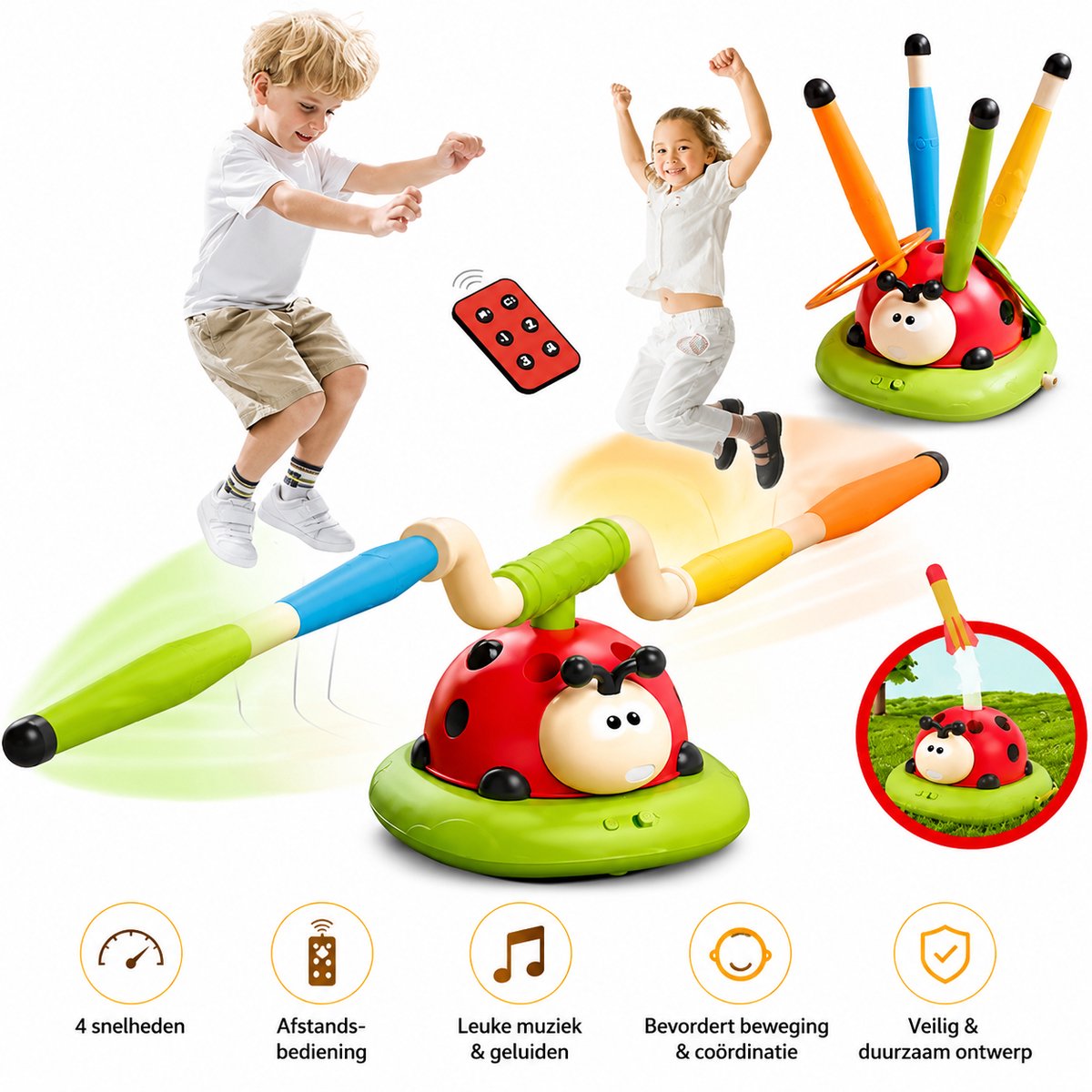 OODBLUE 3-in-1 Buitenspeelgoed – Springtouw, Ringwerpspel & Foam Raketlanceerder – Actief Tuinspel voor Kinderen – Cadeau voor Jongens & Meisjes vanaf 3 Jaar