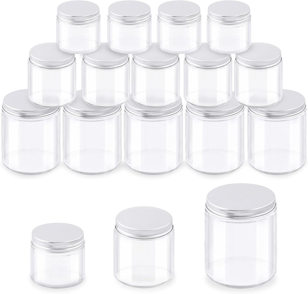 Set van 12 glazen potjes met deksels - 60 ml, 120 ml en 240 ml - Voor het opslaan van crèmes, cosmetica en lotions
