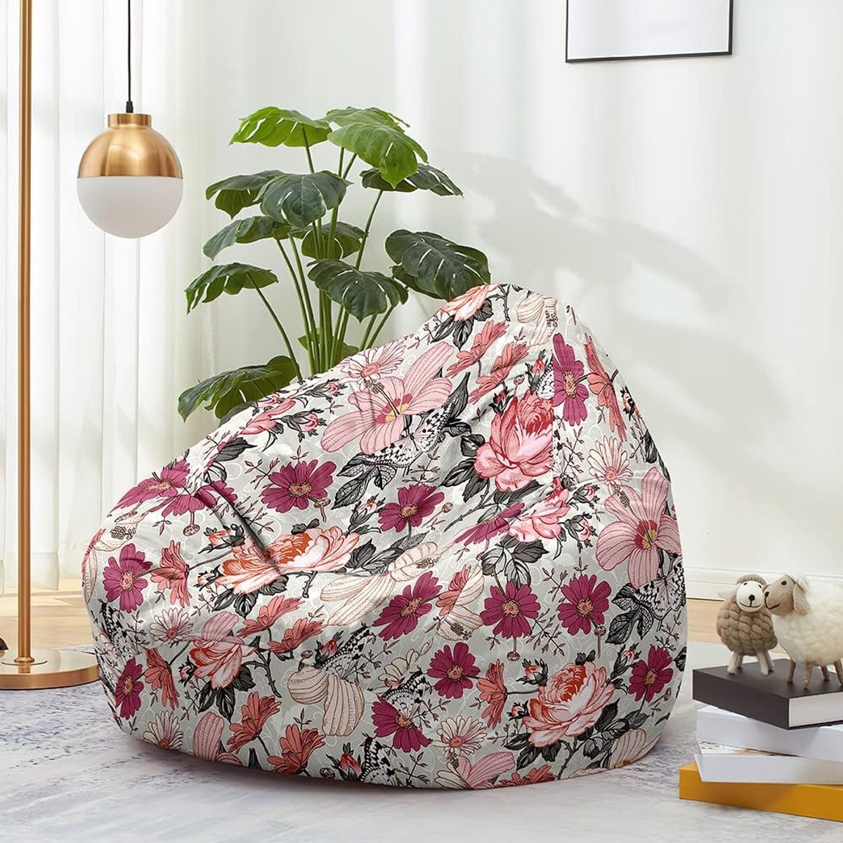Zitzakhoes Bloemen - Luie Sofa - Ontspannen Zitten - Met Handvat - 90x110cm - Roze