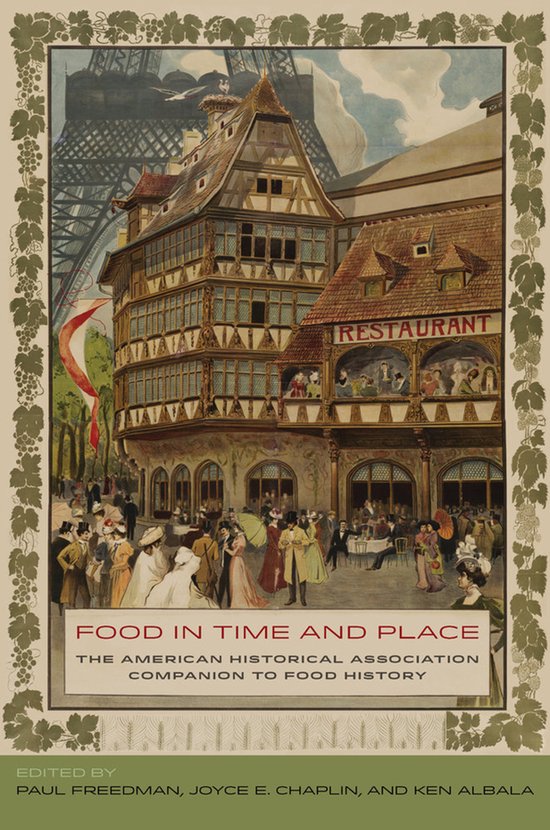 Boekcover met illustratie van een restaurant met de tekst "Food in Time and Place" en "Restaurant".