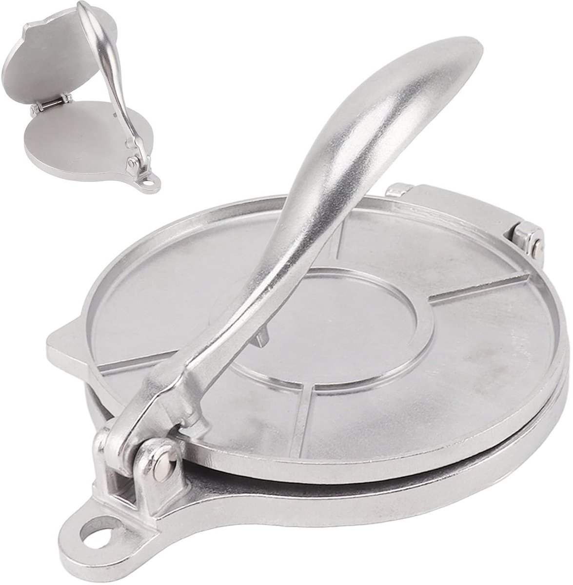 Tortillapers Aluminium - Deegpers Handtaartmaker - Thuis Gebak Maken - Multifunctioneel Ontwerp - 16 cm - Zilver