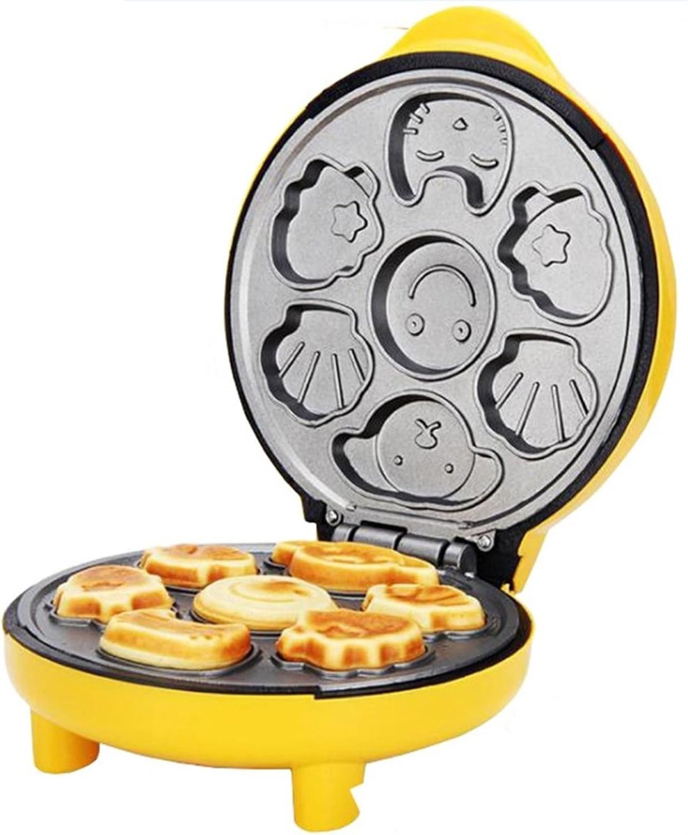 Mini Wafelijzer - Pannenkoeken Maker - Ontbijt Maken - Niet-Klevende Platen - 7 Cakejes - Zwart