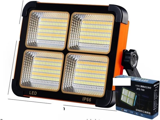 Draagbare Werklamp - Oplaadbare LED Lamp - Buitenverlichting - Zonne-energie Opladen - 1000 Watt - Zwart