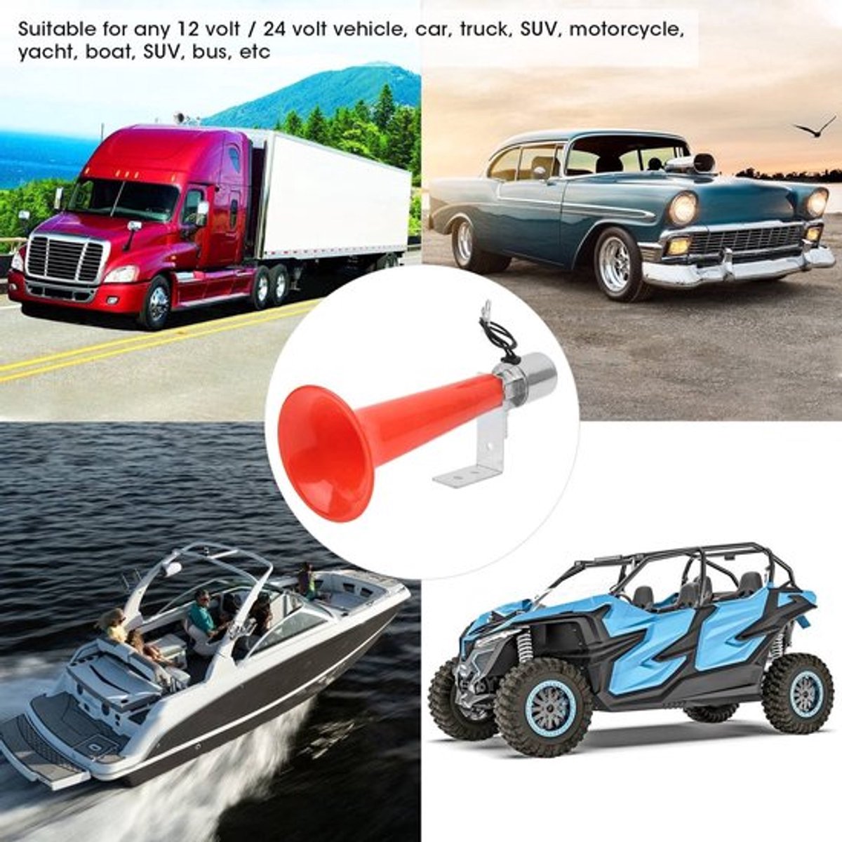 Vt products - Rode 180dB Boot Trompet - Auto Luchthoorn - Weerbestendig - Roestvrij