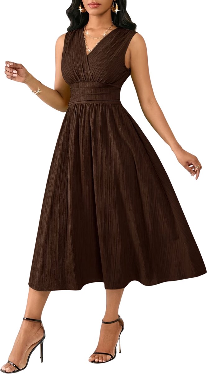Currero Zomerjurk Dames Zomerjurken Volwassenen Vrouwen Midi Jurk Ibiza Stijl Sundress Dress Koffie L Bruin