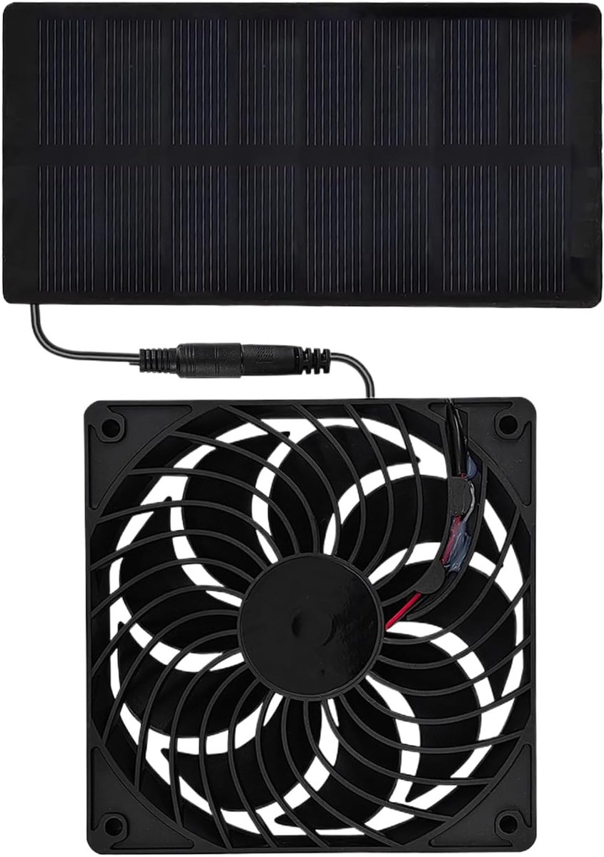 Zonneventilator - Luchtcirculator - Dierenverblijf Ventileren - IP65 Weerbestendig - 3.5 x 14 x 3.5 cm - Zwart