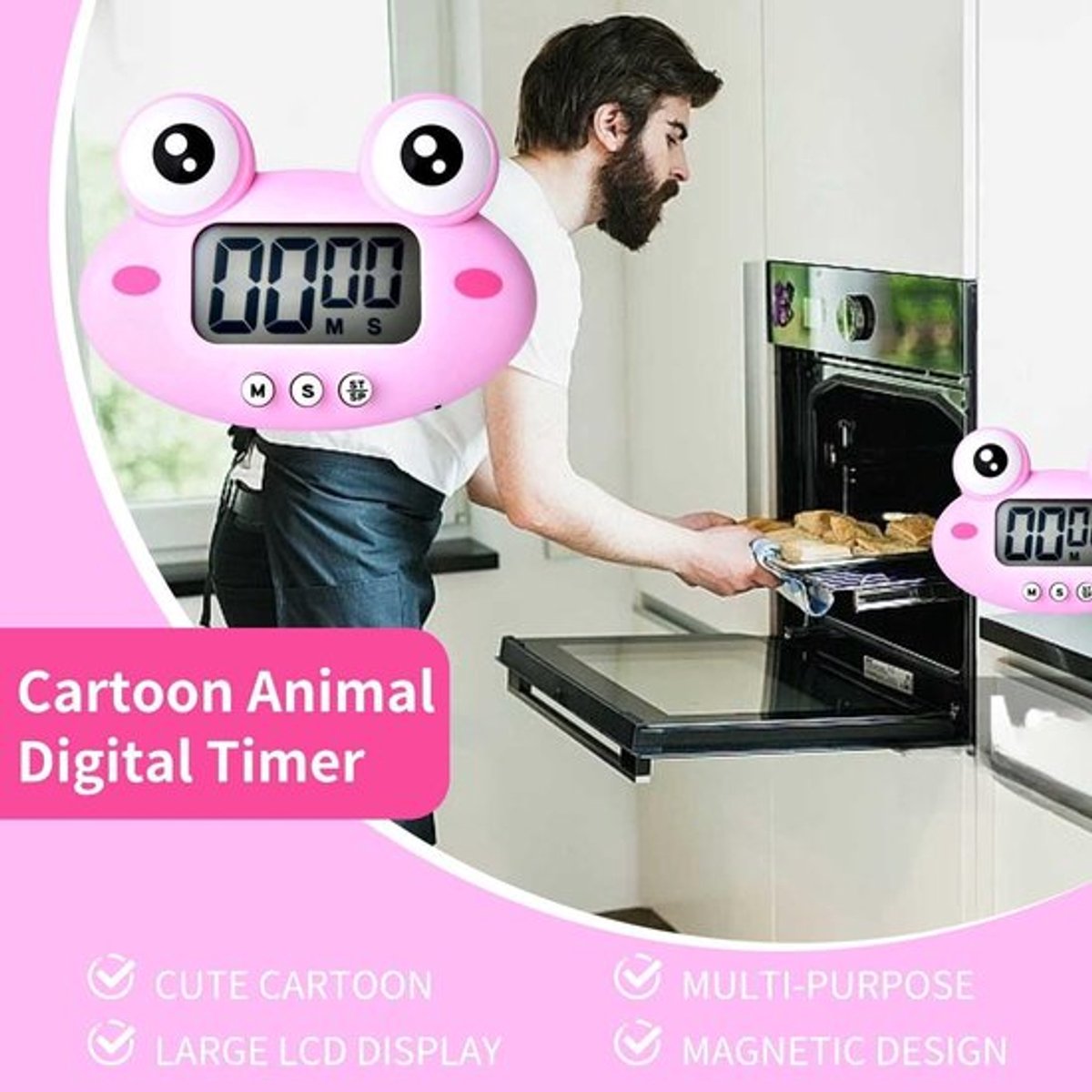 Allecto - Digitale Timer - Keuken Timer - Magnetisch Ontwerp - Roze - Countdown