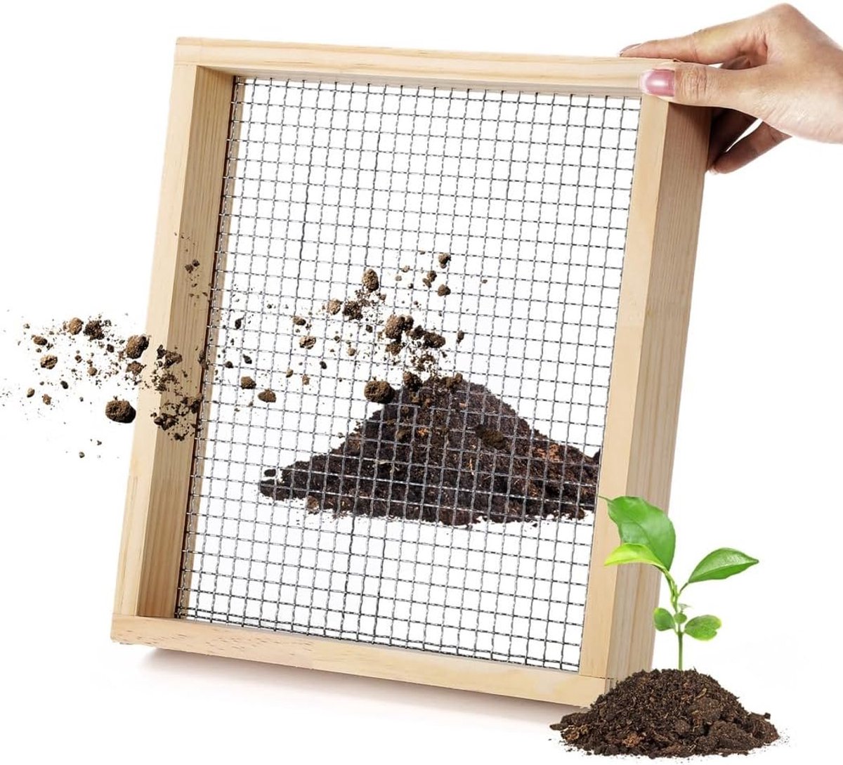 Bodemzeef Hout Metaal - Zeefbak Compost - Bodem Verbeteren - Duurzaam Robuust Frame - 32 x 29 x 5 cm