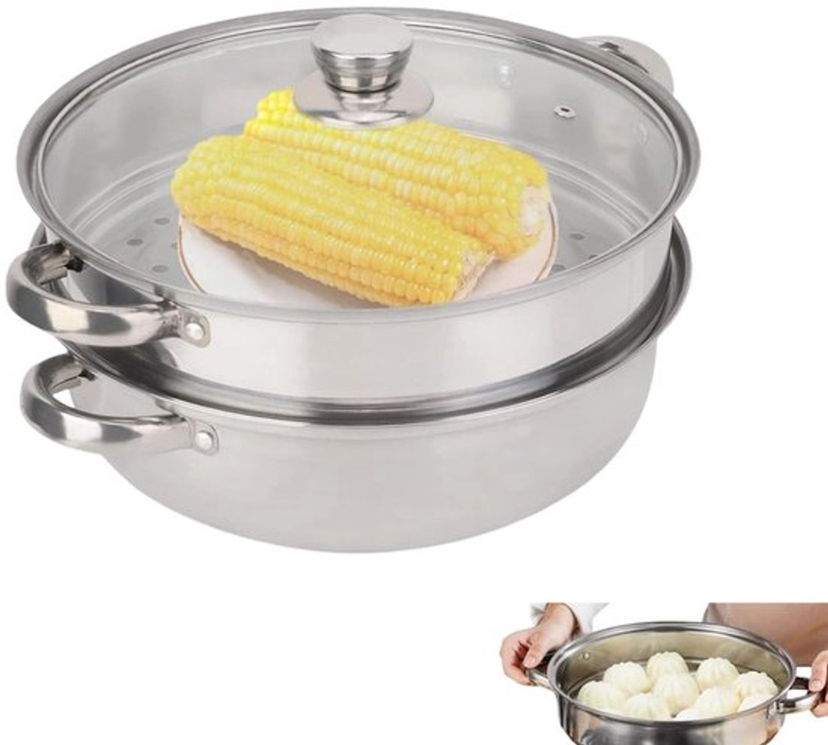 Dailygoody - 28cm roestvrijstalen stoompot - 2 lagen voedsel stomer