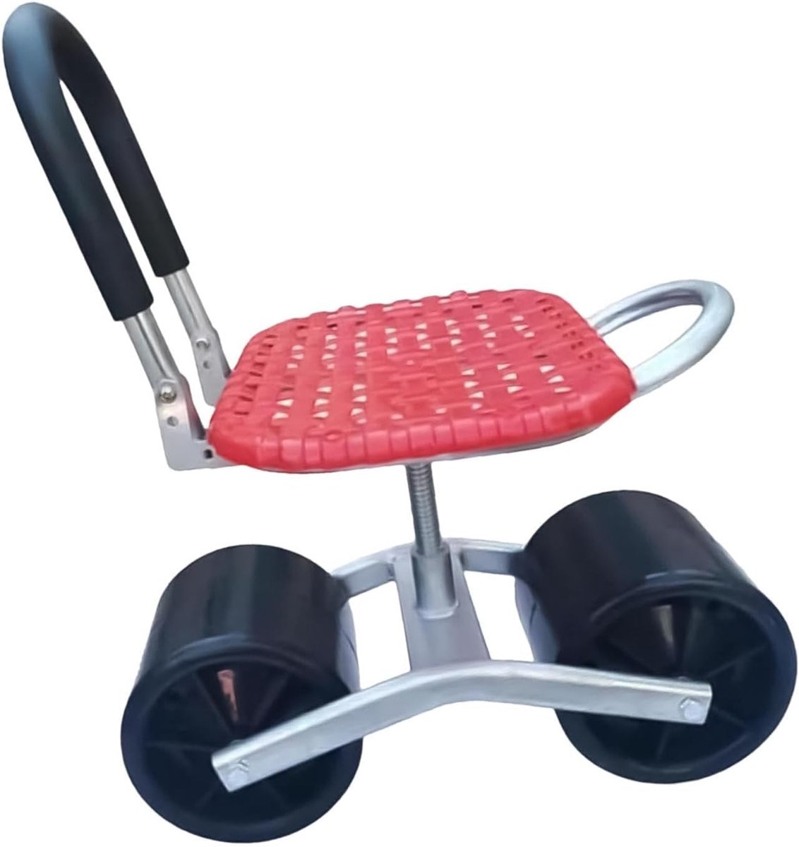 Tuinzit met wielen - Rolkar met zit - Comfortabel tuinieren - 360 graden draaibaar - Verstelbaar 23-35 cm - Rood