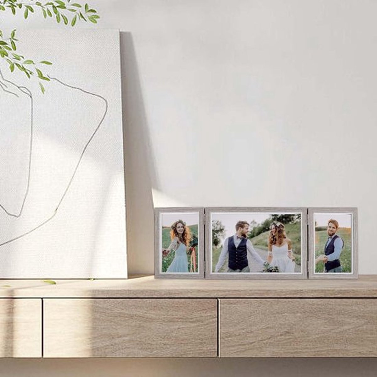 Opvouwbare fotolijst hout Inovra Plus voor 3 foto's