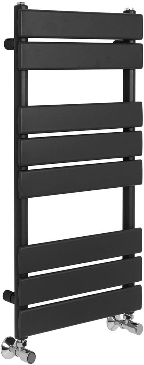 Verwarmd handdoekenrek - Handdoekradiator badkamer - Badkamer verwarmen - Plat buisontwerp - 400x800 mm - Mat zwart